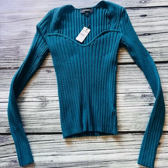 Express Teal Ribbed Knit Top - Picture 1 of 3